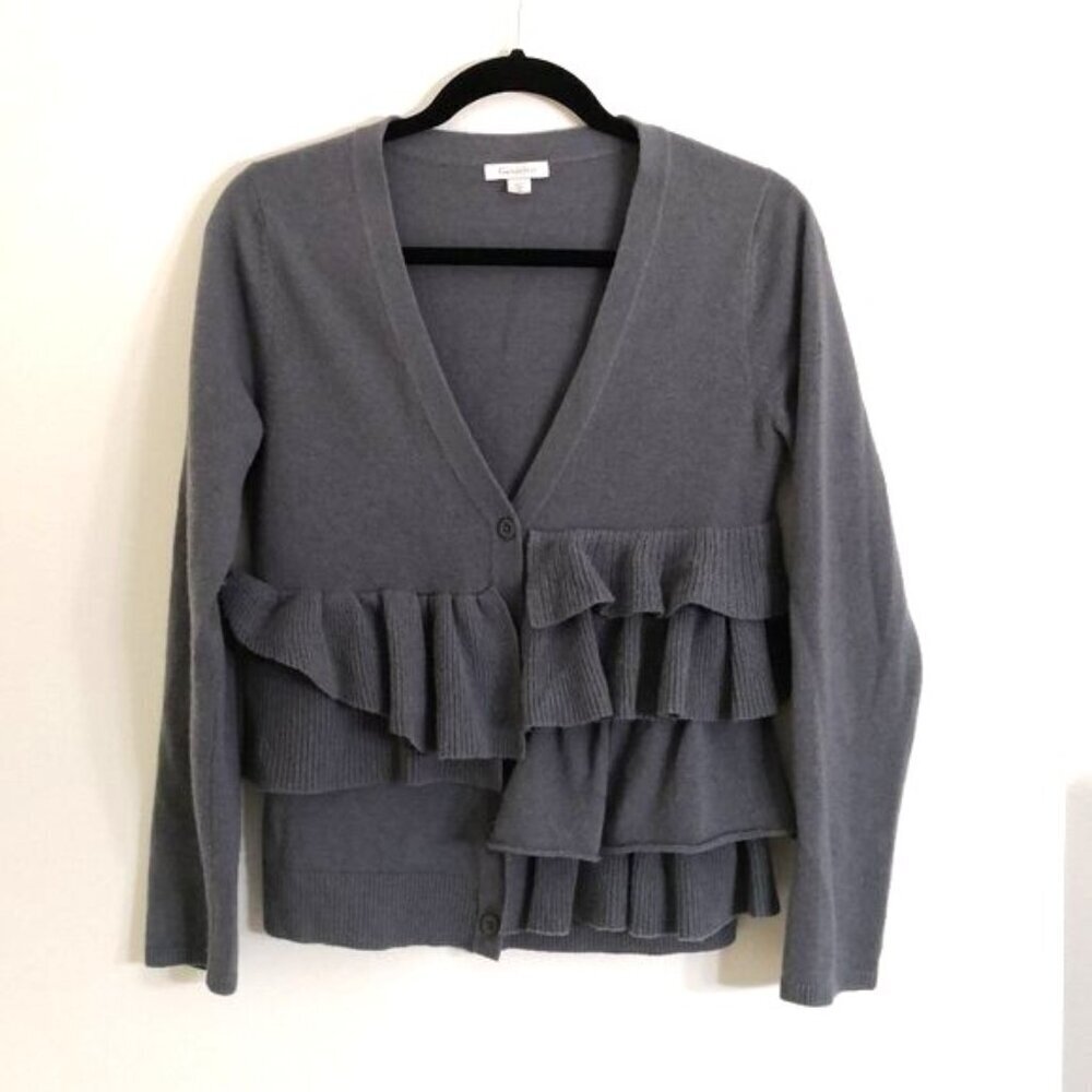 Garnet Hill 100% Wool Ruffled Sweater Gray Size XS
